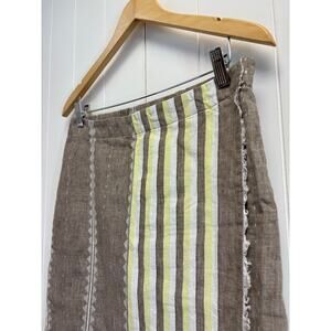 J Jill Love Linen Faux Wrap Mini Skirt Women Small Striped Beach Boho Earthy NWT